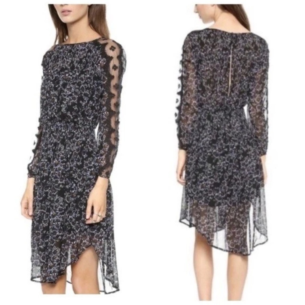 Free People Open Waters Black & Purple Floral Boho Charlotte Dress Size M New NT